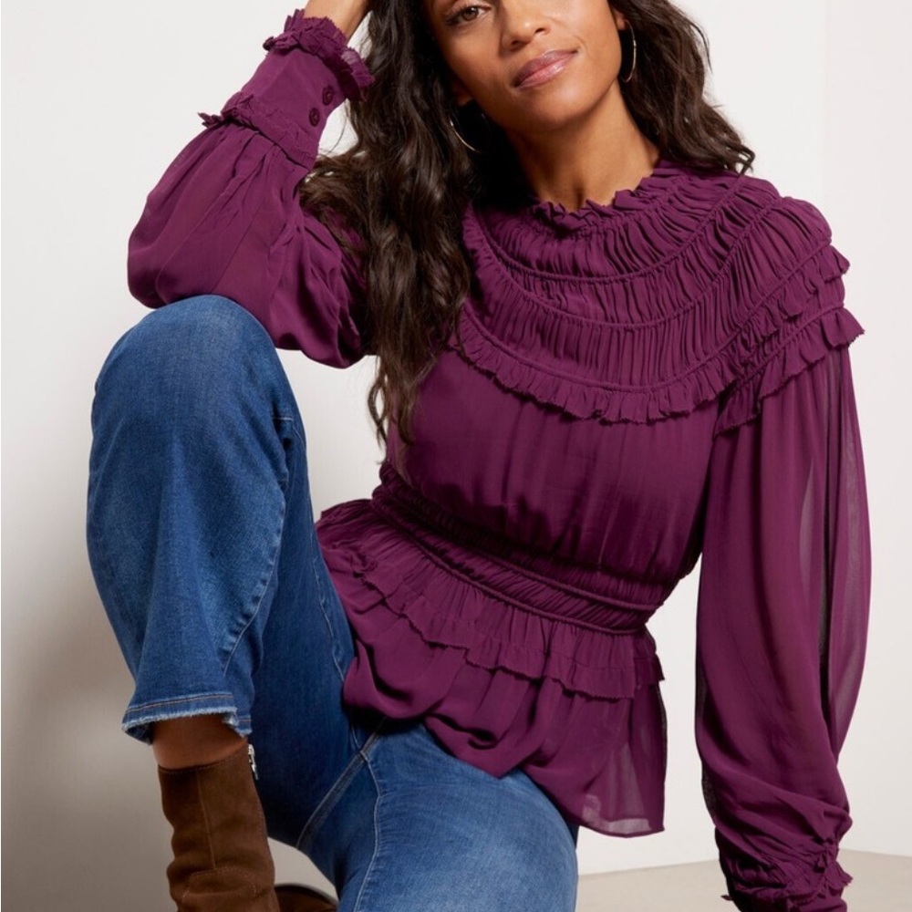 New Farm Rio Burgundy Ruffle Blouse